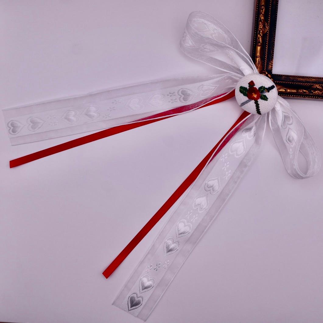 つばきと剣　くるみボタンのヘアリボン　クロスステッチ刺繍 | 3枚目